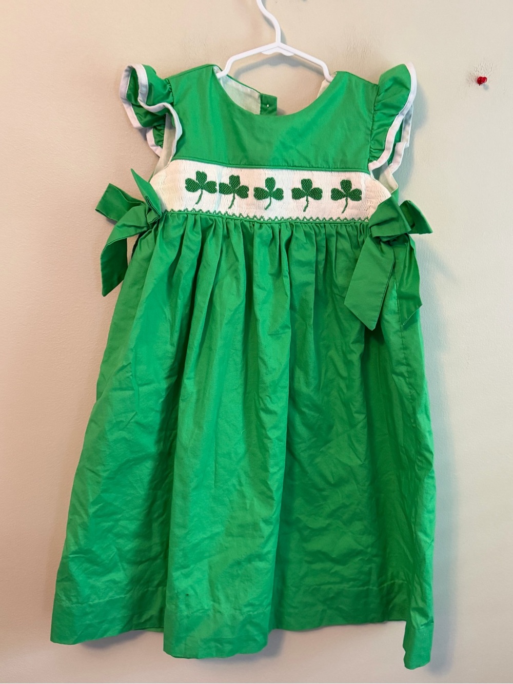 Smockingbird Girls Green Shamrock Smocked Dress